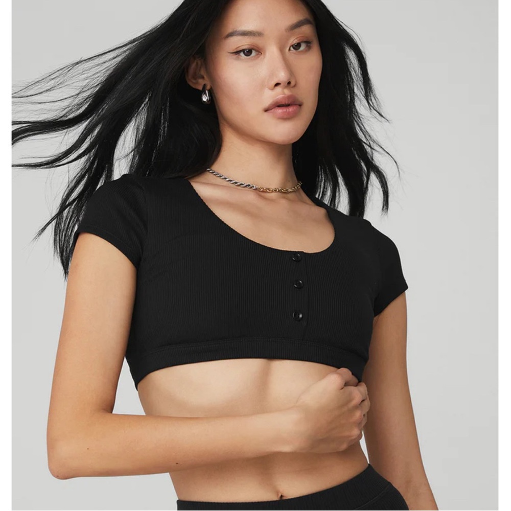 All Yoga Ribbed Cropped Black Sports Bra